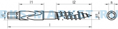 Схема винта-шурупа (резьбового нагеля) с шестигранным концом ART 9082