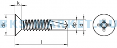 Схема винта самонарезающего сверлоконечного, форма О DIN 7504 O H A2