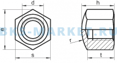 Схема гайки шестигранной колпачковой DIN 917 A2 A4