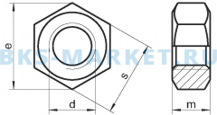Схема шестигранной гайки с резьбой UNC DIN 934 A2 A4