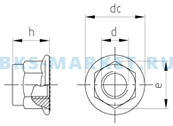 Схема шестигранной гайки с зубчатым фланцем DIN 6926 A2 A4