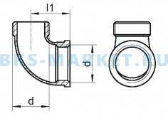 Схема отвода резьбового 90°, дюймовая внутр. резьба ART 9604 A4