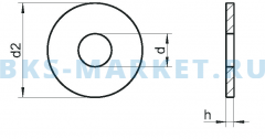 Схема латунной плоской увеличенной кузовной шайбы DIN 9021 Л63/ЛС58-3