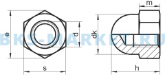 Схема латунной гайки колпачковой DIN 1587 Л63/ЛС58-3